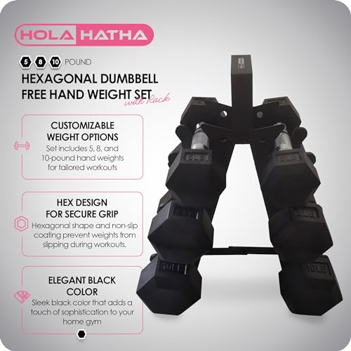 HolaHatha Hexagonal Dumbbell Set for Home Workout Racked System